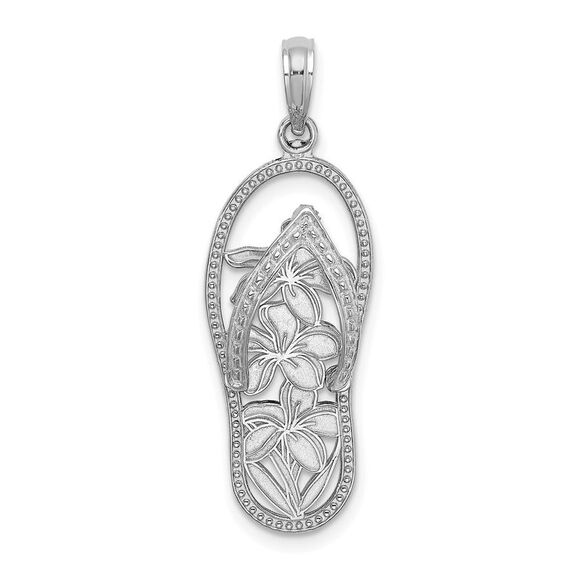 14k White Gold Polished Multi Flower Flip-Flop Charm,All Products : American Fashion Style Bags On Sale